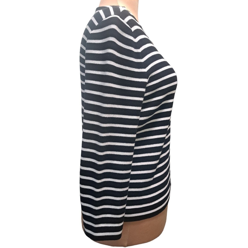 Chaps 100% Cotton Zip Up Striped Cardigan - Size L - Black/White - Picture 10 of 10